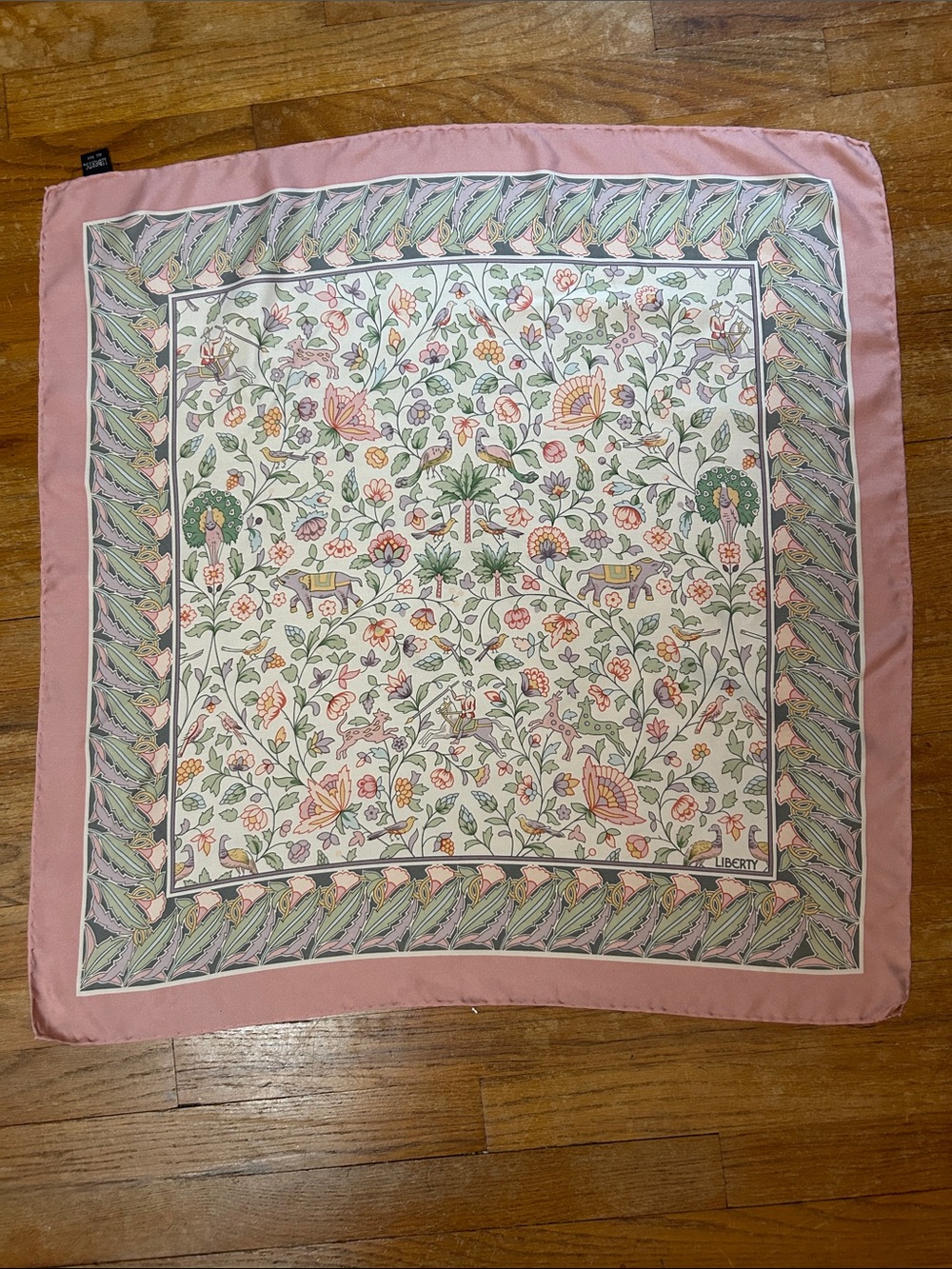 Vintage Liberty 100% Silk Scarf Floral Chinoiserie Equestrian Garden Print 27”